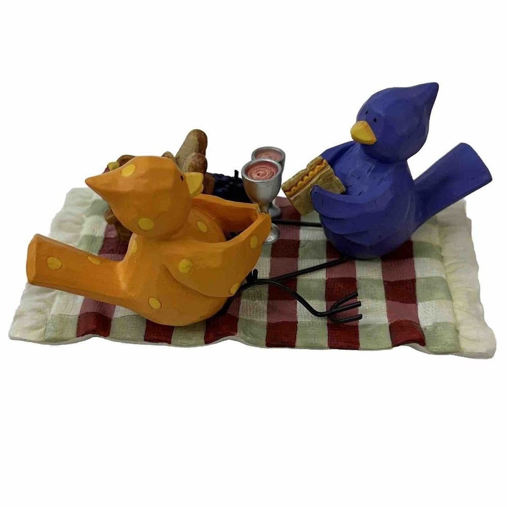 Russ Berrie Tweet Along With Me Picnic Pleasures Birds Yellow Blue Figurine